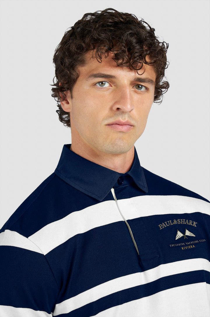 Paul & Shark Cotton Jersey Rugby Polo with Embroidery | Navy/White