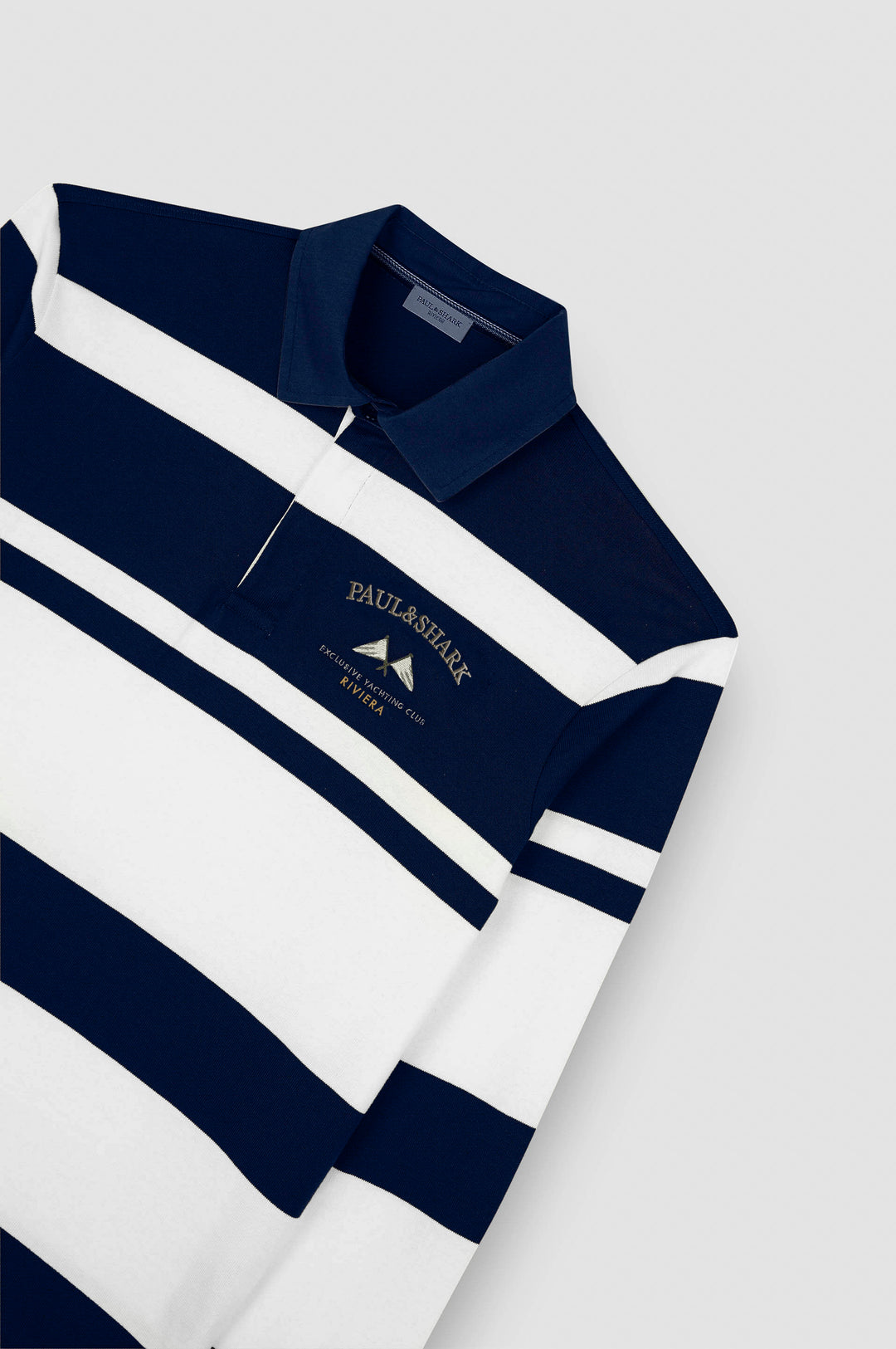 Paul & Shark Cotton Jersey Rugby Polo with Embroidery | Navy/White