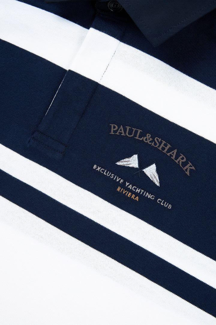 Paul & Shark Cotton Jersey Rugby Polo with Embroidery | Navy/White