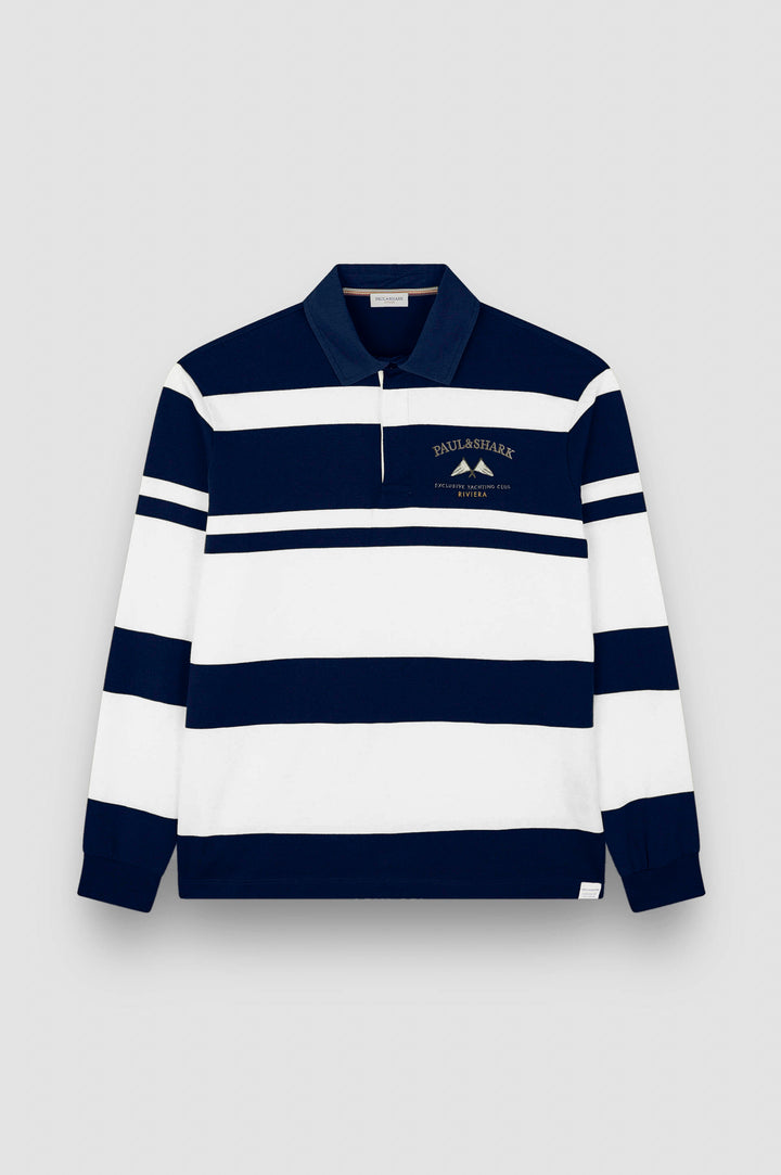 Paul & Shark Cotton Jersey Rugby Polo with Embroidery | Navy/White
