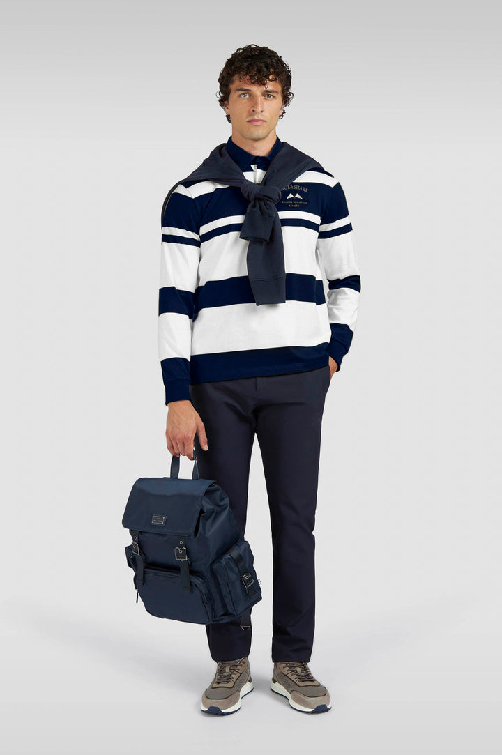 Paul & Shark Cotton Jersey Rugby Polo with Embroidery | Navy/White