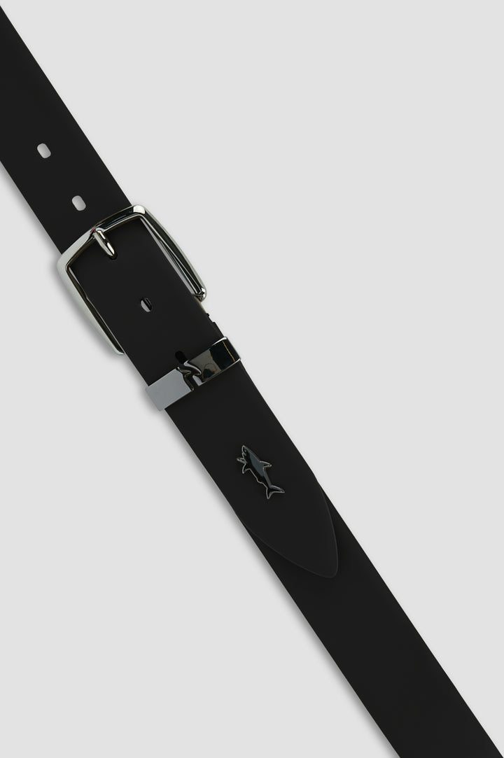 Paul & Shark Metal Shark Leather Belt | Black