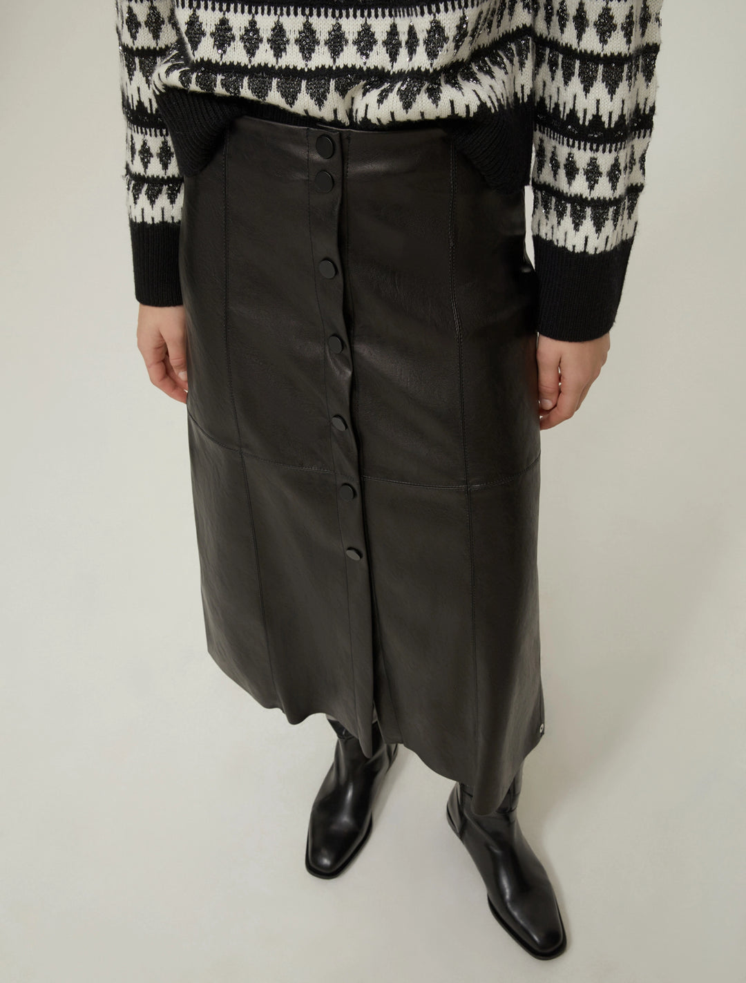 PennyBlack Sibilla Coated Jersey Midi Skirt | Black