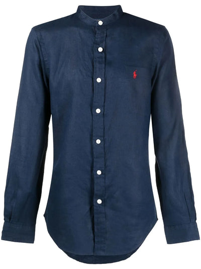 Ralph Lauren Shirt Linen with Mandarin Collar | Newport Navy