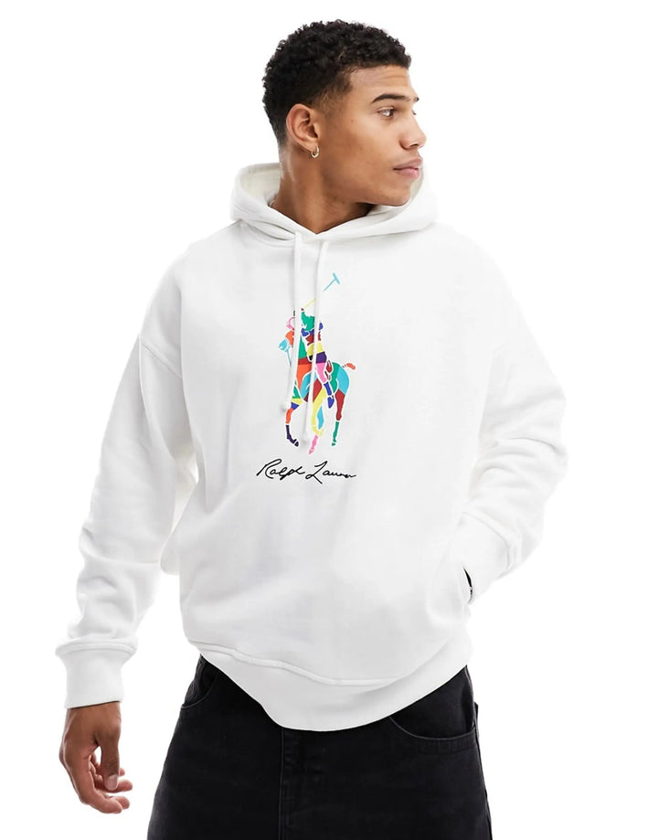 Ralph Lauren Hoodie Double Knit with Multicolor Pony | White