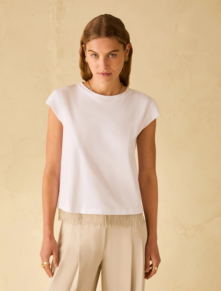 PennyBlack Beaded fringe T-shirt | White