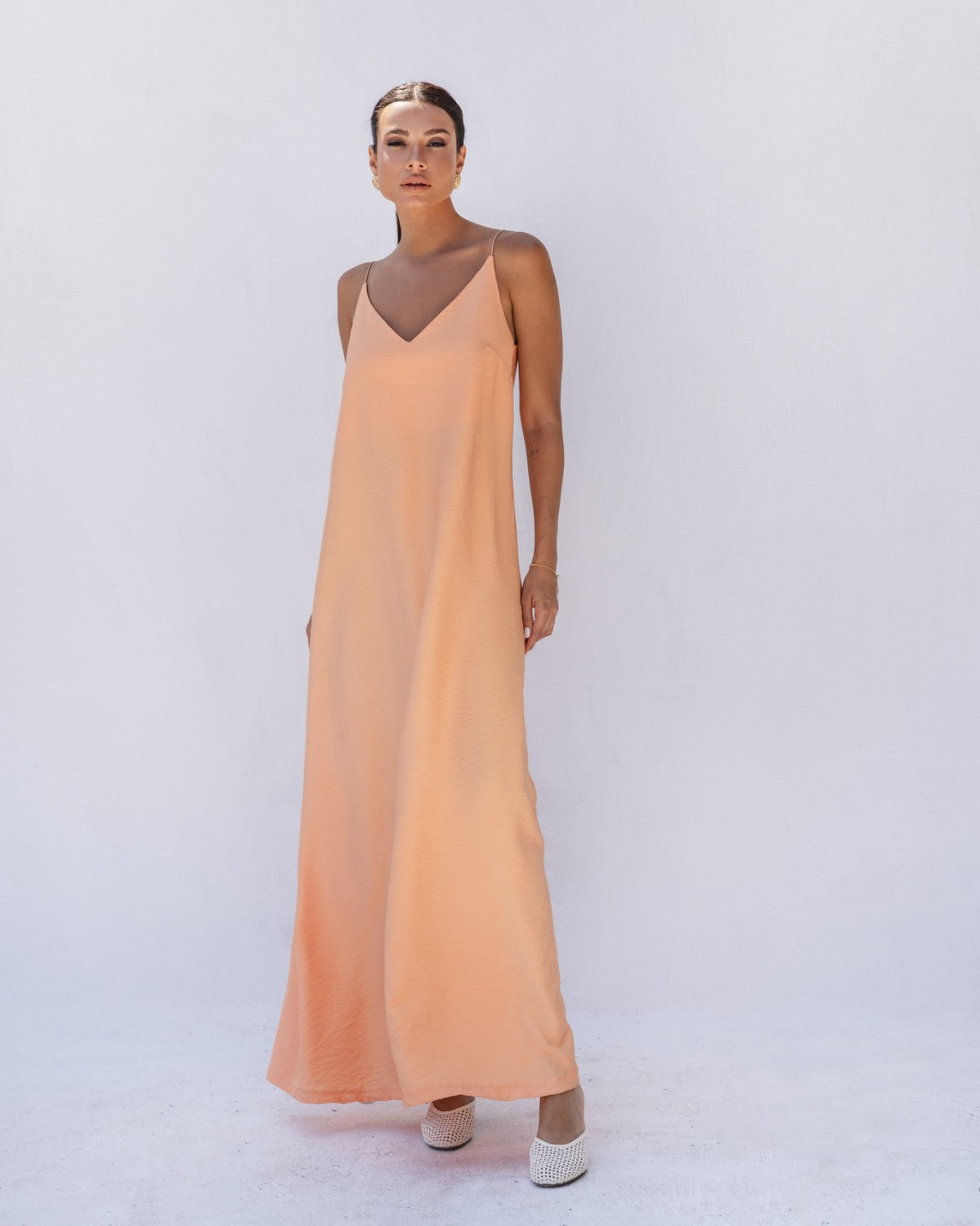 Never Needy Maxi Dress with V Neck | Apricot