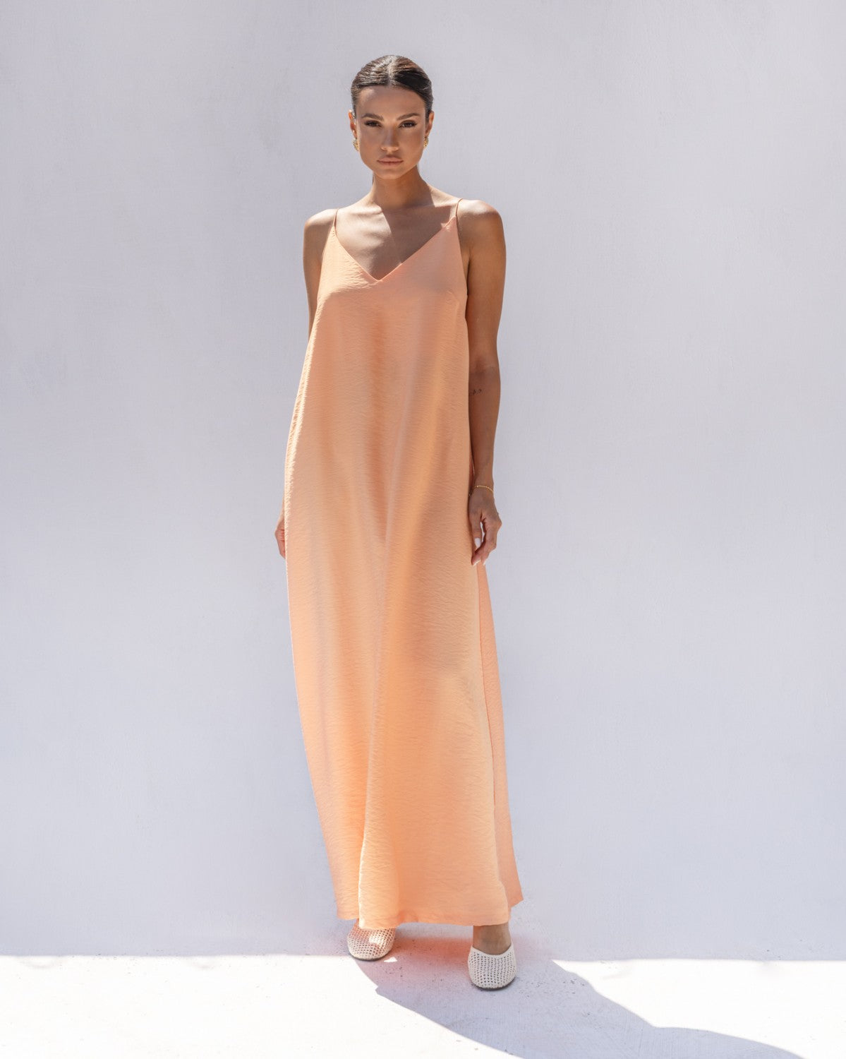 Never Needy Maxi Dress with V Neck | Apricot