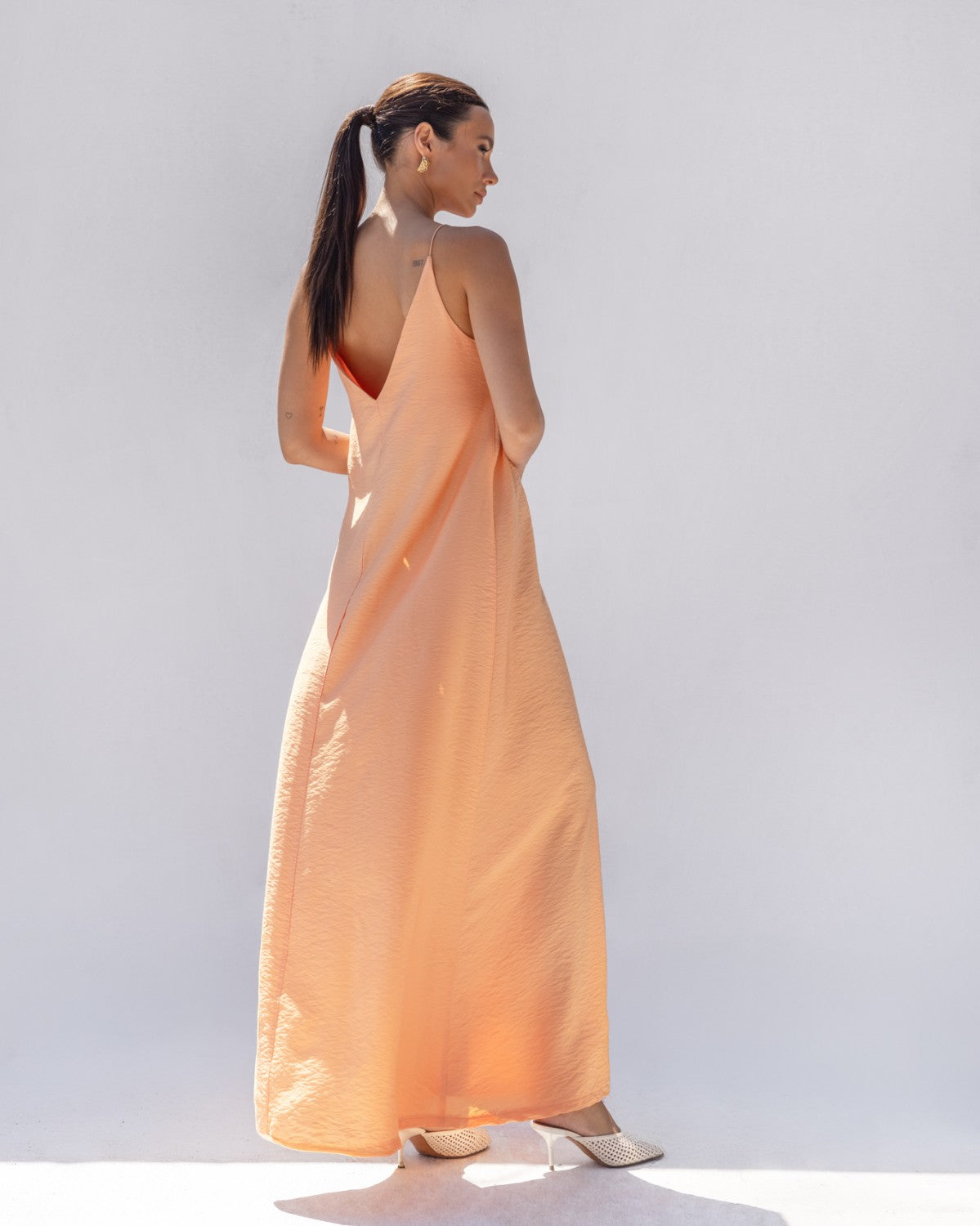 Never Needy Maxi Dress with V Neck | Apricot
