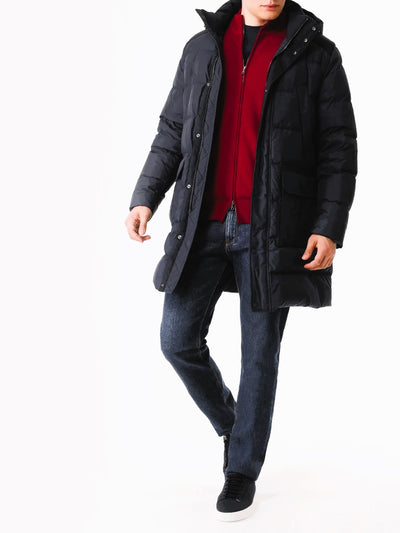 Paul & Shark Re-Goose Down Long Puffer with Shark Fin | Black