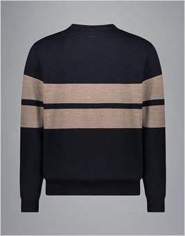 Paul & Shark Wool Crewneck Pullover with Save the Sea Fabric | Navy/Beige