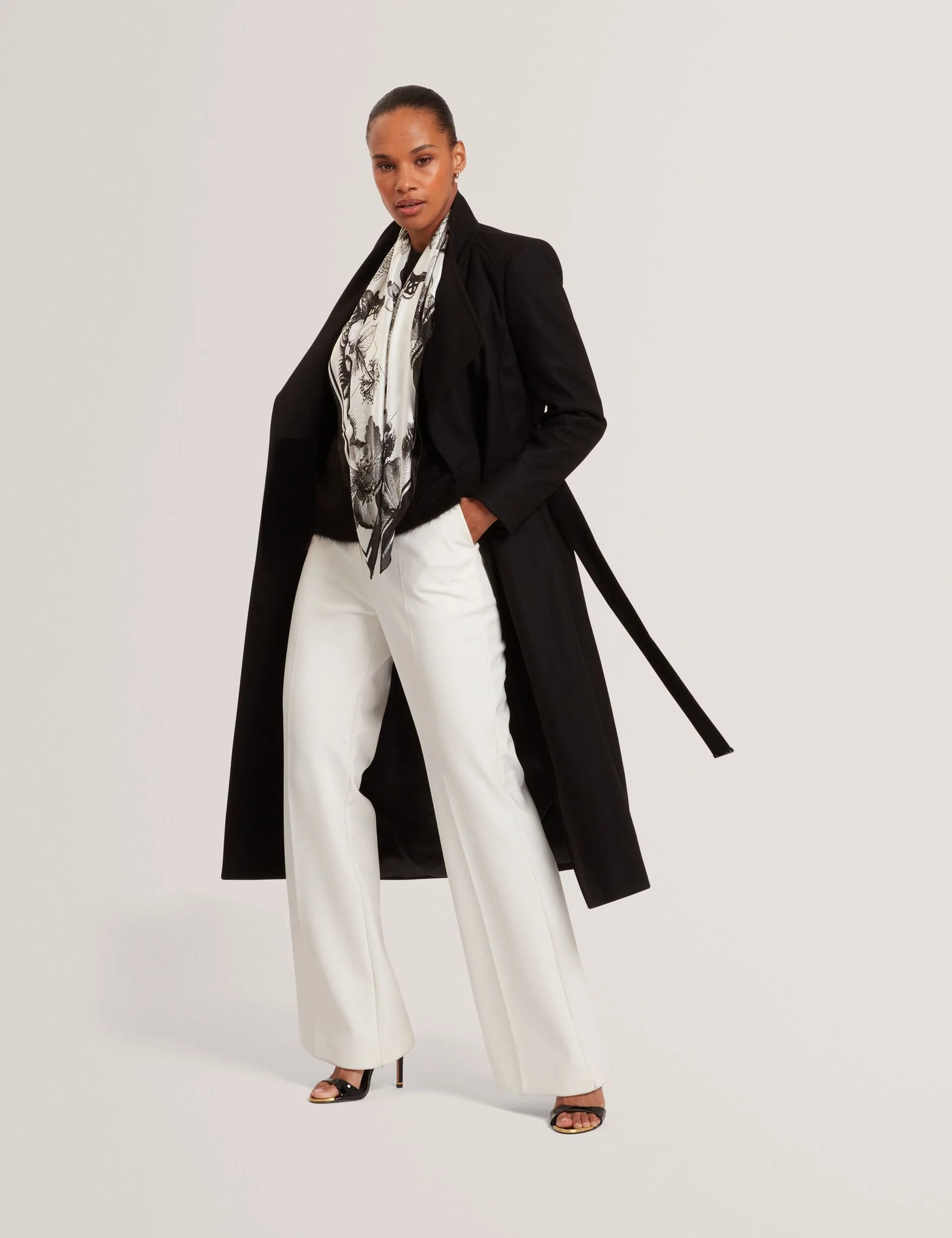 Ted Baker Rosell Long Length Wool Wrap Coat | Black