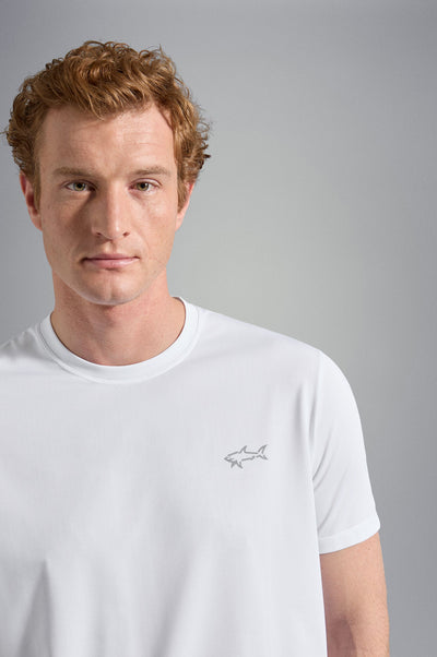 Paul & Shark Seaqual Yarn T-shirt with Shark Reflex Print | White