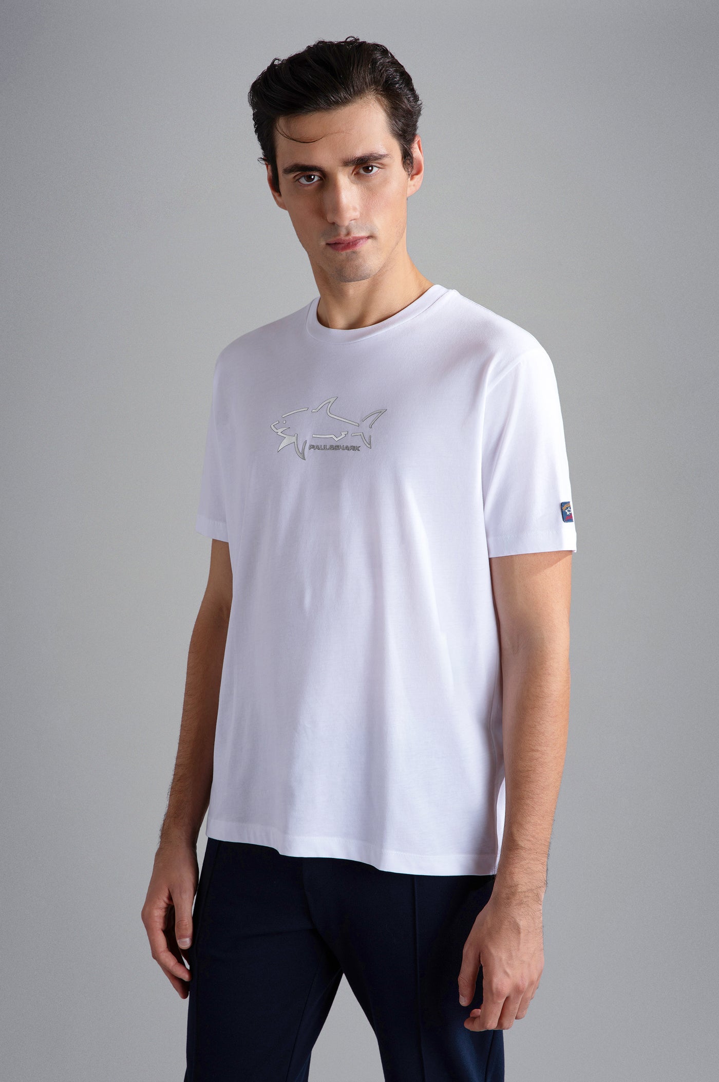 Paul & Shark T-shirt in Cotton with Shark Application and Writing | White