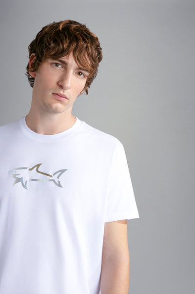 Paul & Shark Cotton Jersey T-shirt with Shark Print | White