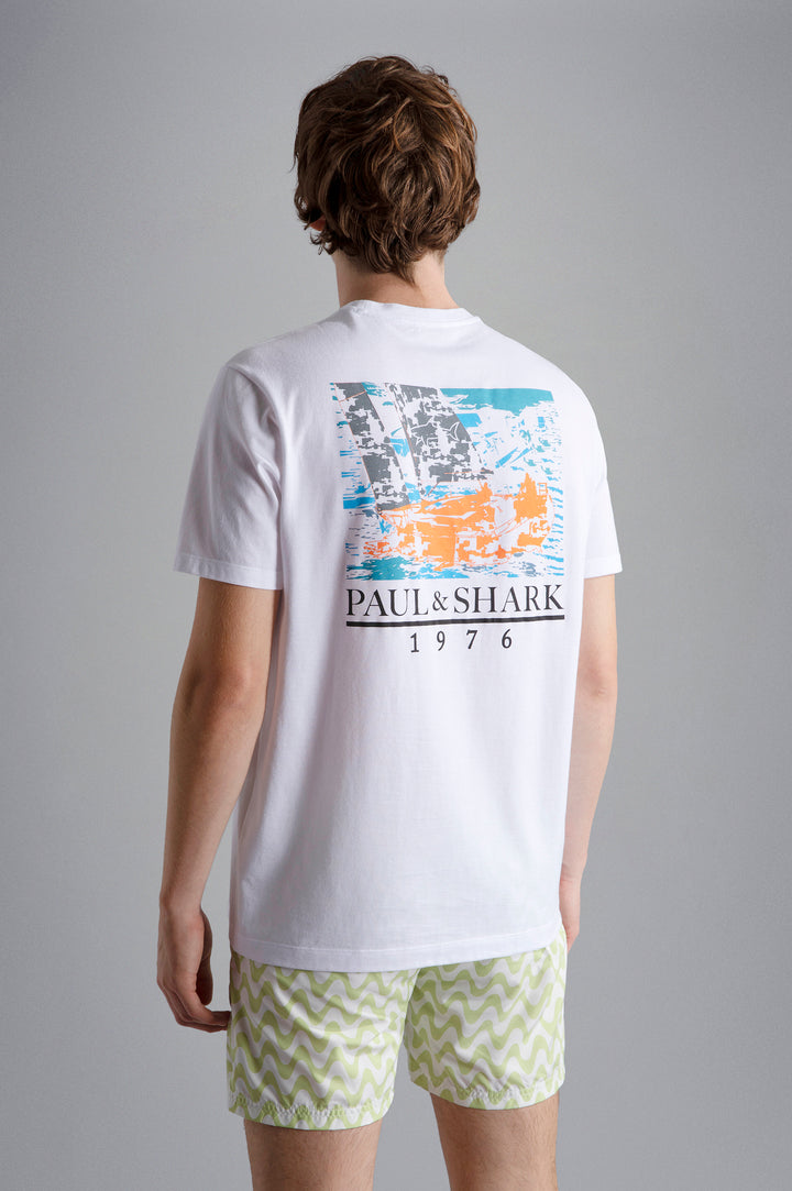 Paul & Shark Cotton Jersey T-shirt with Sail Print | White