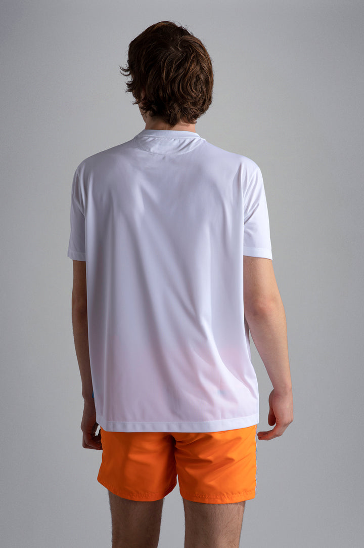 Paul & Shark Seaqual® Yarn T-shirt with Shark and Save the Sea Print | White