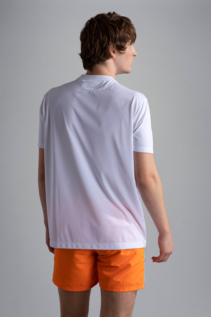 Paul & Shark Seaqual® Yarn T-shirt with Shark and Save the Sea Print | White