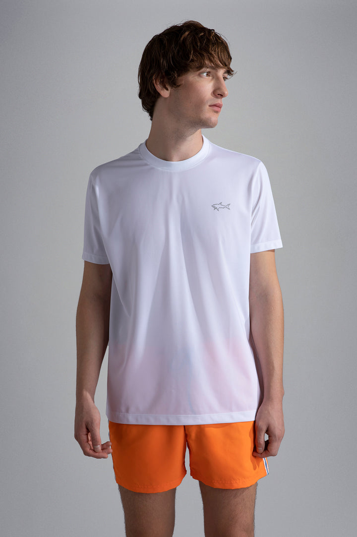 Paul & Shark Seaqual® Yarn T-shirt with Shark and Save the Sea Print | White