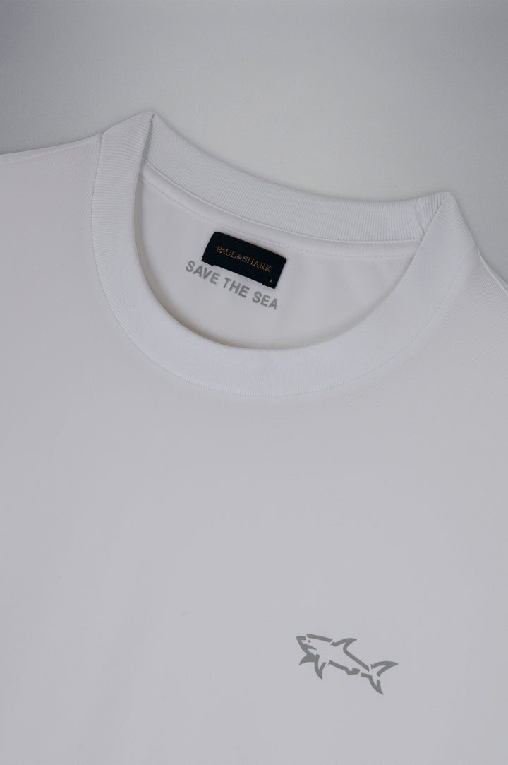 Paul & Shark Seaqual® Yarn T-shirt with Shark and Save the Sea Print | White