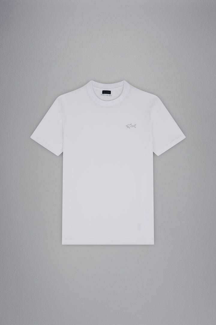 Paul & Shark Seaqual® Yarn T-shirt with Shark and Save the Sea Print | White