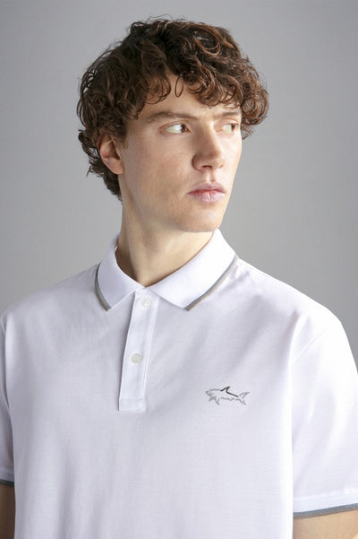Paul & Shark Seaqual Pique Polo Shirt with Reflex Print | White