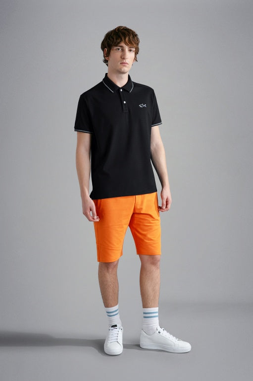 Paul & Shark Seaqual Pique Polo Shirt with Reflex Print | Black