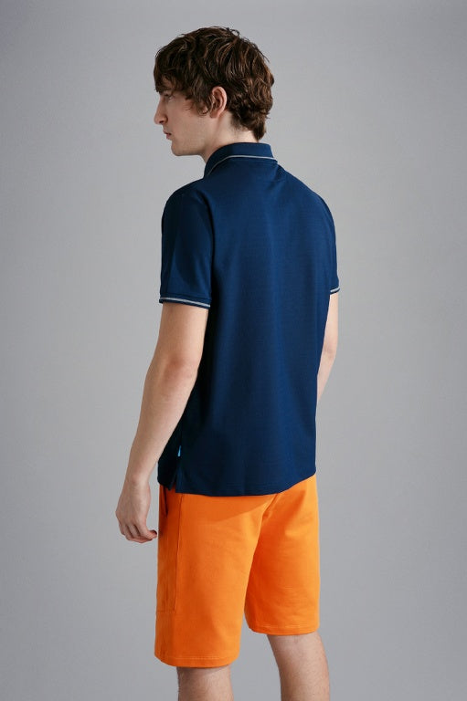Paul & Shark Seaqual Pique Polo Shirt with Reflex Print | Navy