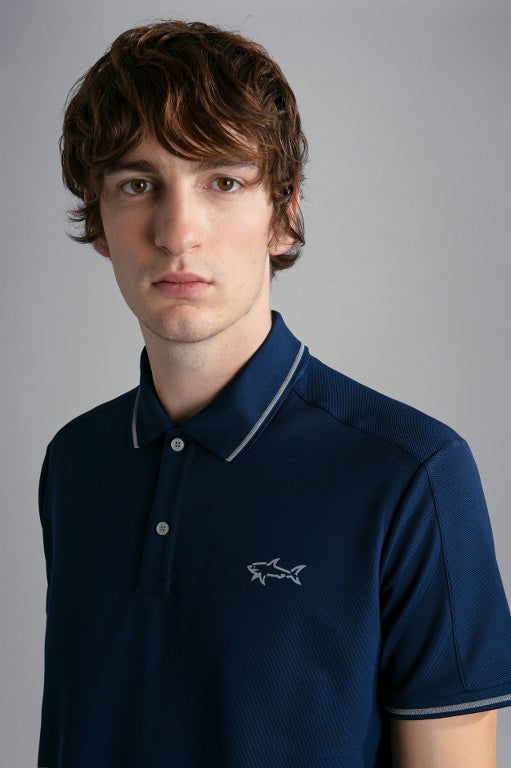 Paul & Shark Seaqual Pique Polo Shirt with Reflex Print | Navy