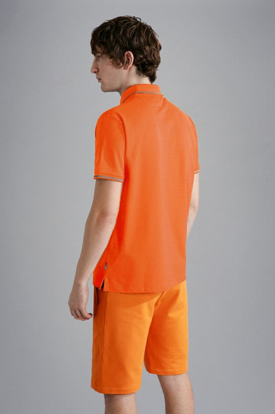 Paul & Shark Seaqual Pique Polo Shirt with Reflex Print | Orange