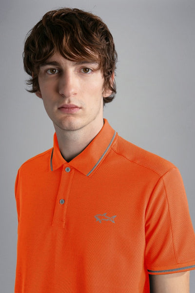 Paul & Shark Seaqual Pique Polo Shirt with Reflex Print | Orange