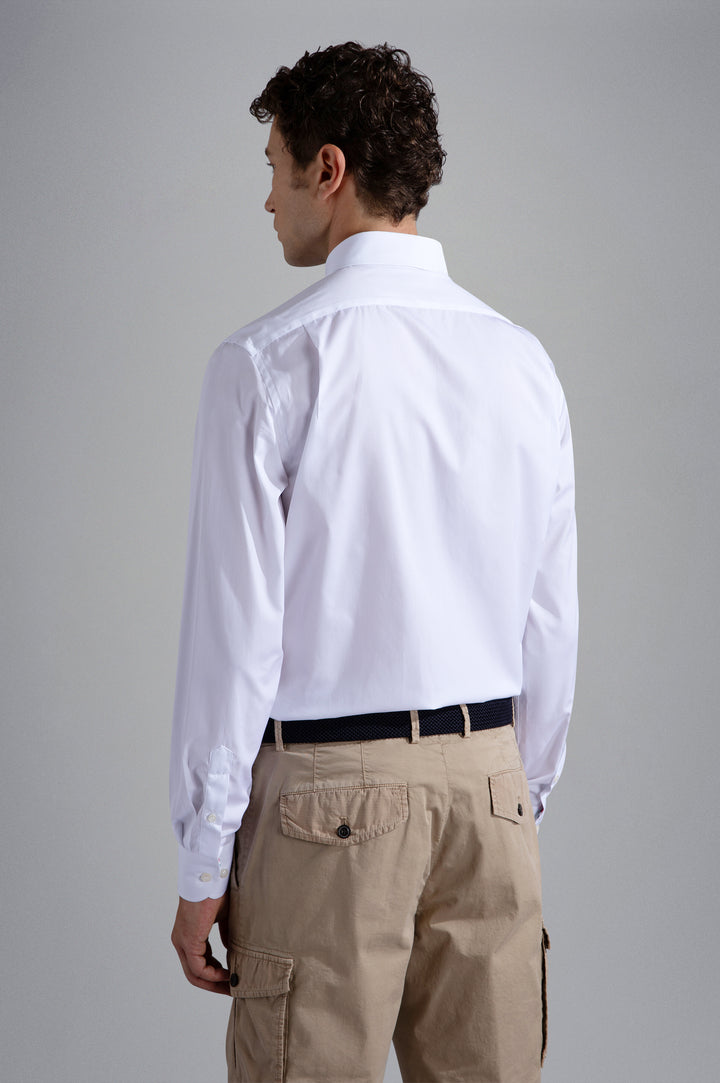 Paul & Shark Cotton Poplin Shirt with Metallic Shark | White