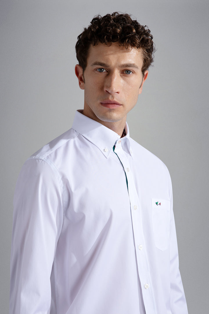 Paul & Shark Cotton Poplin Shirt with Metallic Shark | White