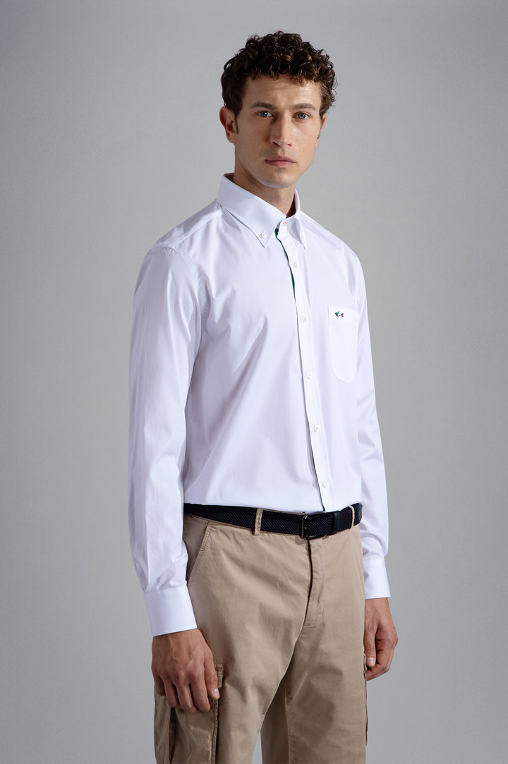 Paul & Shark Cotton Poplin Shirt with Metallic Shark | White