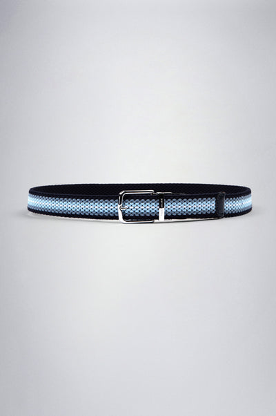 Paul & Shark Leather Trimmed Woven Elastic Belt | Light Blue/Navy