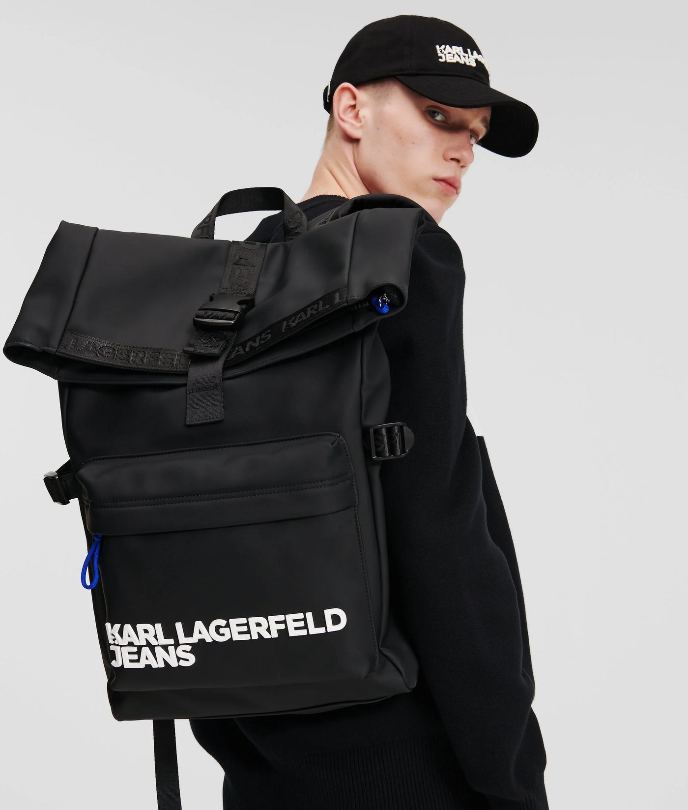 Karl Lagerfeld Utility Coated Roll Top Backpack | Black