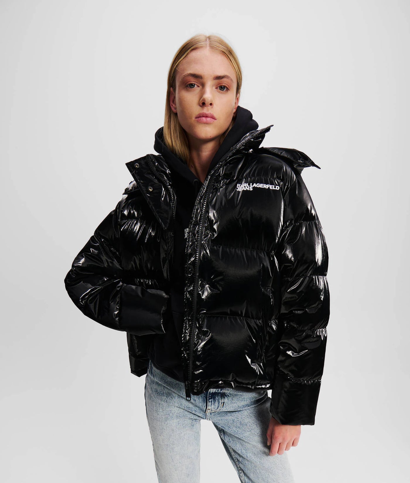 Karl Lagerfeld Pearlized Puffer Jacket | Black