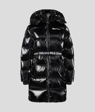 Karl Lagerfeld Long Belted Puffer Jacket | Black