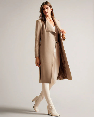 Ted Baker Rose Wool Wrap Midi Coat | Camel