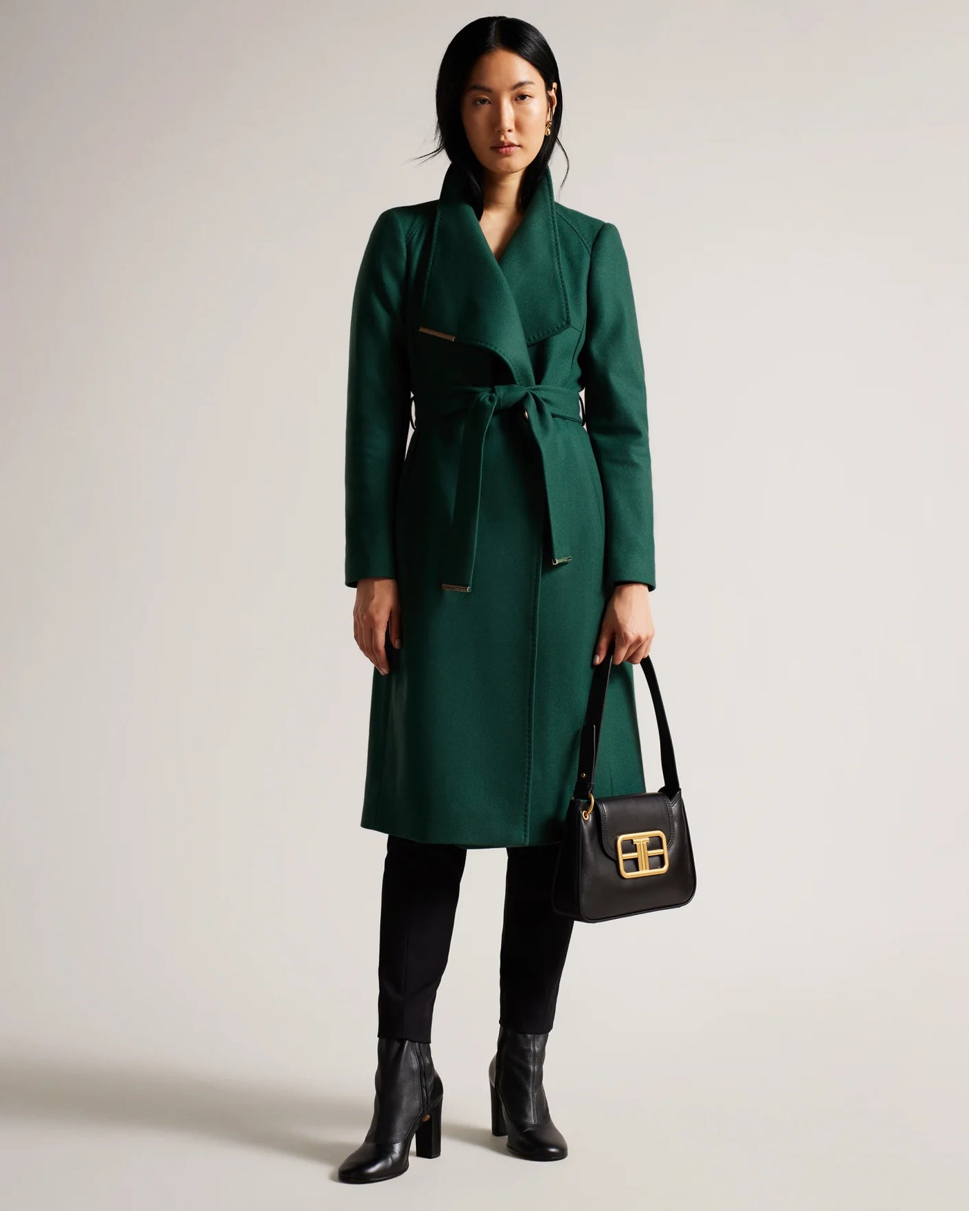 Ted Baker Rose Wool Wrap Midi Coat Dark Green GIANNOPOULOS.GR