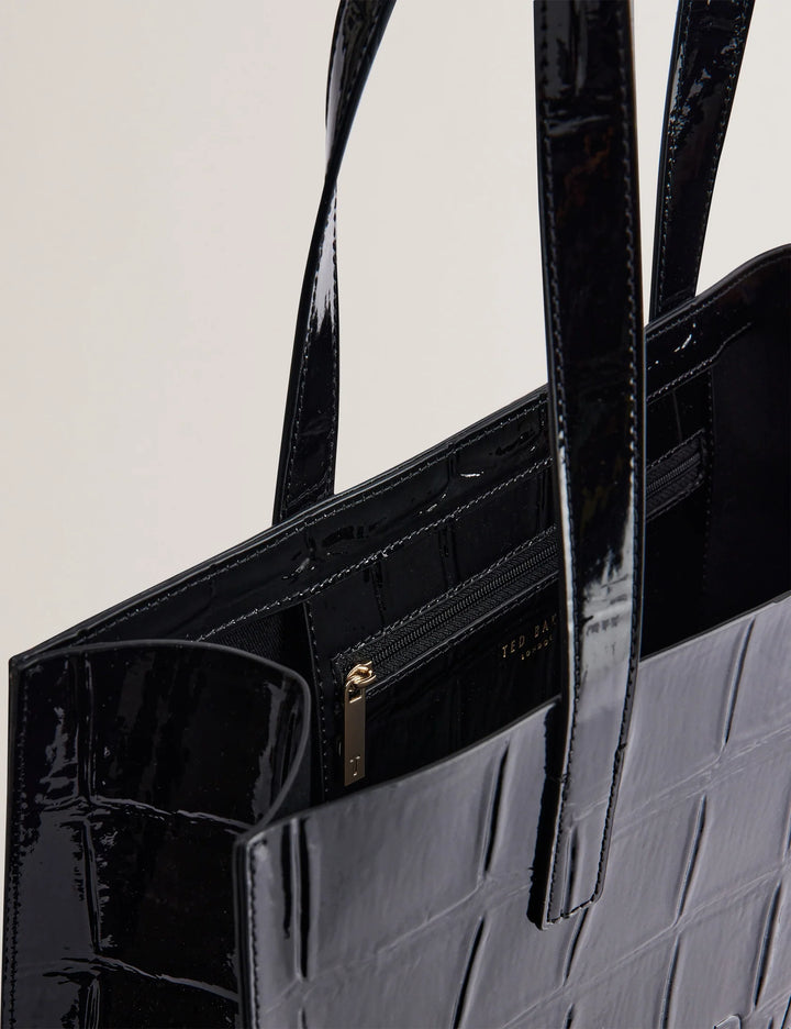 Ted Baker Croccon Large Croc Texture Icon Tote Bag | Jet Black