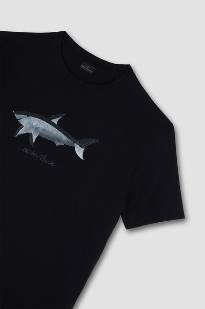 Paul & Shark Cotton Jersey T-shirt with Printed Shark | Black