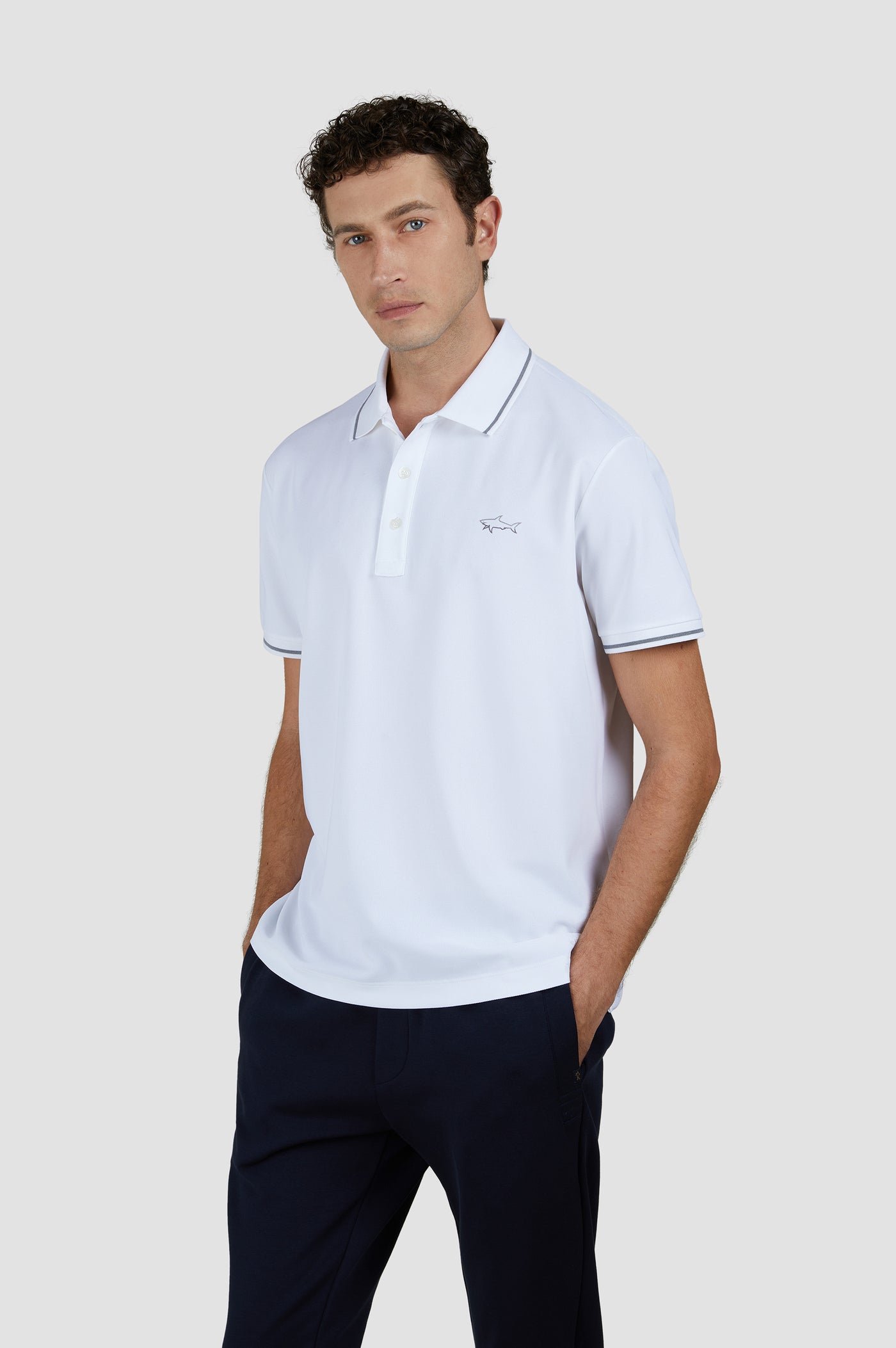 Paul & Shark Printed Shark Seaqual® Yarn Polo Shirt | White