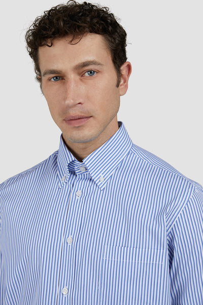 Paul & Shark Soft Touch Cotton Poplin Stripes Shirt | Blue/White