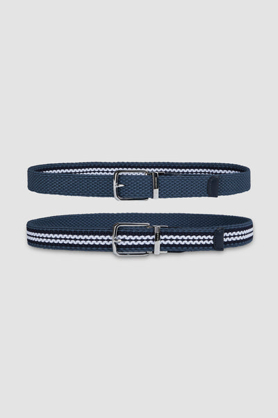 Paul & Shark Leather Elastic Striped Belt | Navy