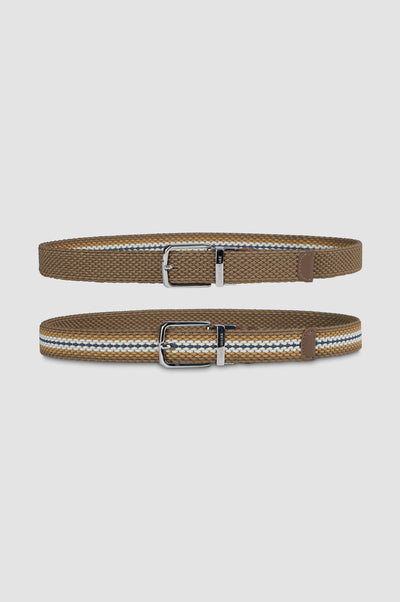 Paul & Shark Leather Elastic Striped Belt | Tan