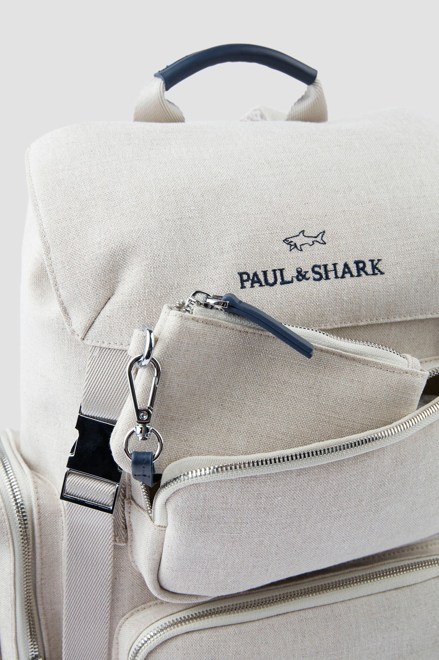 Paul & Shark Canvas Backpack with Leather Trim | Beige