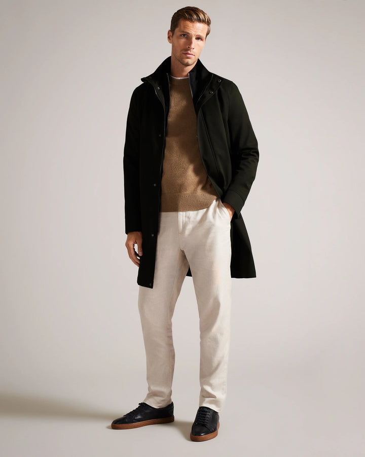 Ted Baker Erolson Longline Funnel Neck Coat | Dark Green