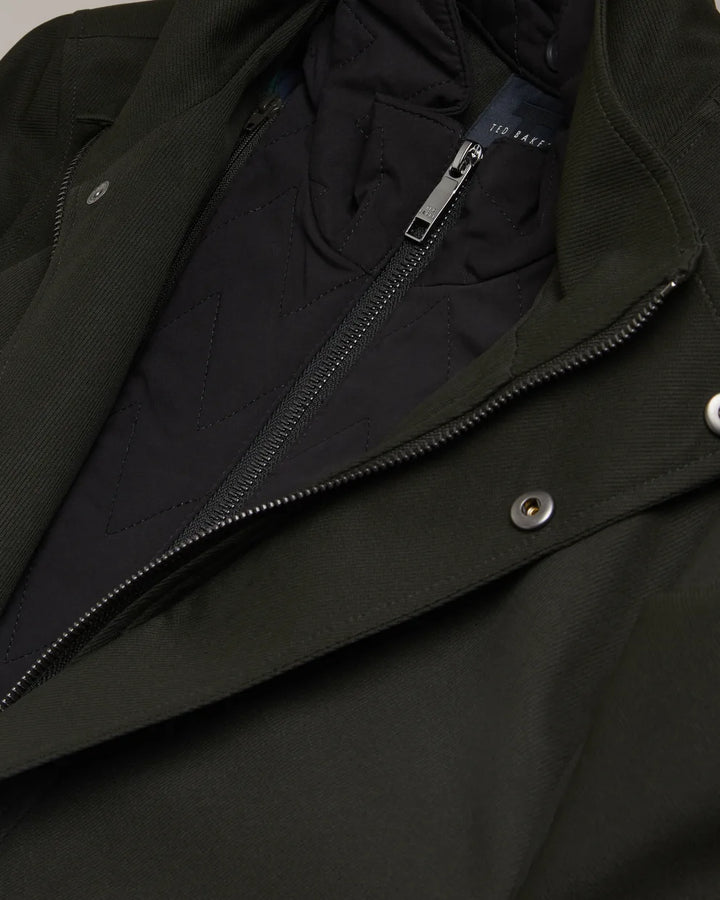 Ted Baker Erolson Longline Funnel Neck Coat | Dark Green