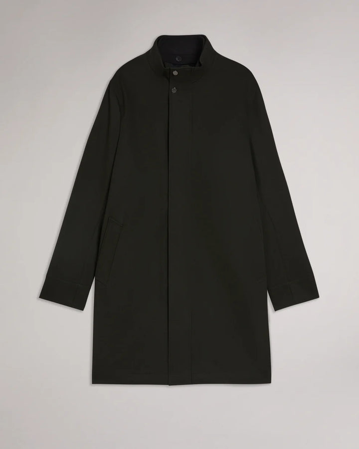 Ted Baker Erolson Longline Funnel Neck Coat | Dark Green